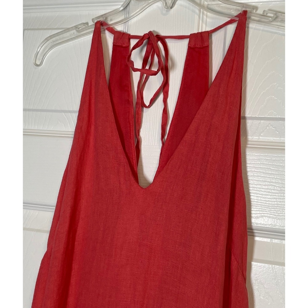 120% Lino Linen Maxi Dress Small Coral Pink Tiered Halter V-Neck Italy - Picture 6 of 9